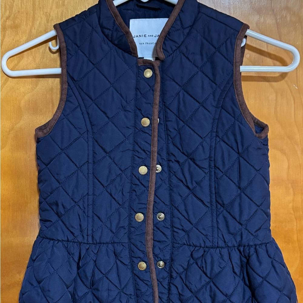Janie and Jack Navy Quilted Vest with Brown Trim